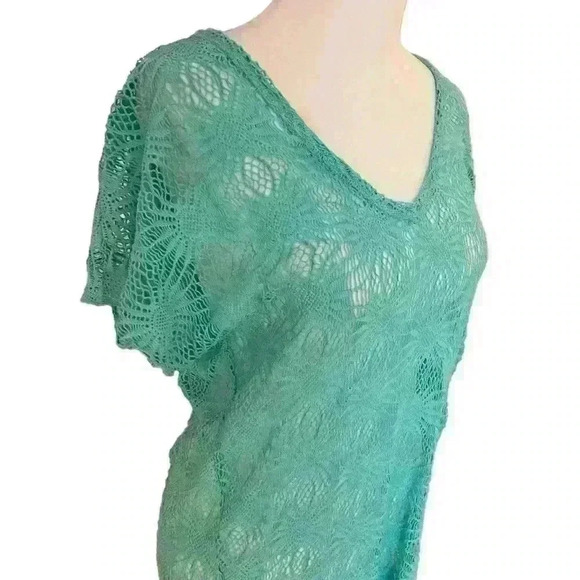 Elif for Jordan Taylor Swimsuit Cover Up Teal Floral Crochet Beach Festival Swim - Picture 3 of 9